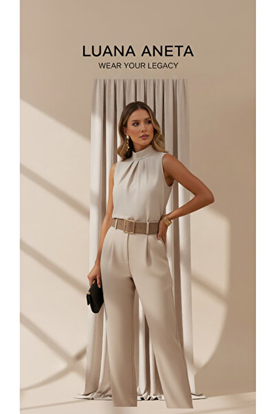 LUANA ANETA Bluz Kadınlar İçin Şık Yüksek Yaka Kolsuz - Düz Renk Ofis ve Gece...