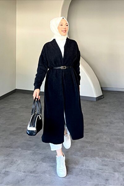 Safgiyim44 Angora Long Belted Cardigan Black