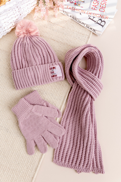Babymod Pompom 9-15 years girl scarf beanie gloves set