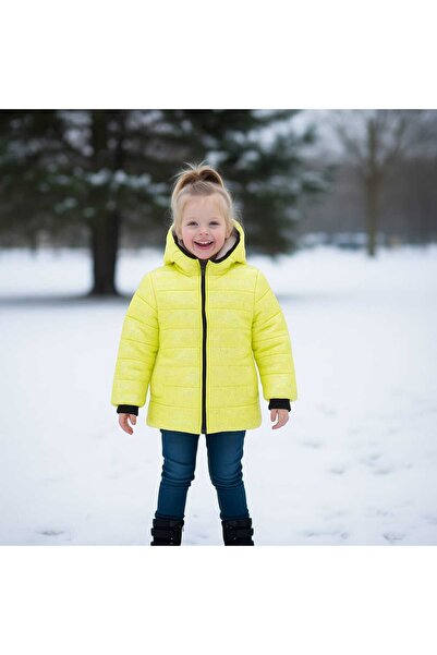 DUBLİNO KİDS Блестящо, водоустойчиво и ветроустойчиво палто с качулка за момичета с плюшена подплата