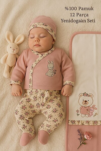 MİLAYS LİFE HOME COLLECTİON طقم أرنب زهري للفتيات الصغيرات من عمر 0 ​​إلى 3 أ...