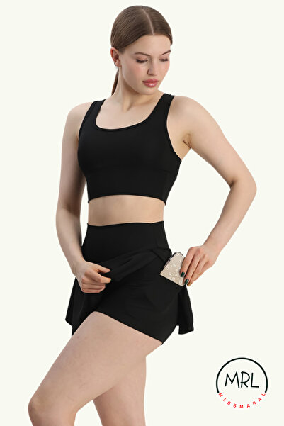 missmaral Kadın Etekli Şortlu Mayo Alt Üst Takım – Havuz Deniz Spor İçin Yüksek Bel Toparlayıcı Göğüs Pedli