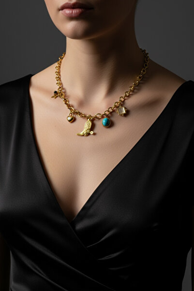 Orvelisse Altın Renk Çelik Charm Kovboy Çizme, Kalp, Yıldız ve Taş Detaylı Ka...