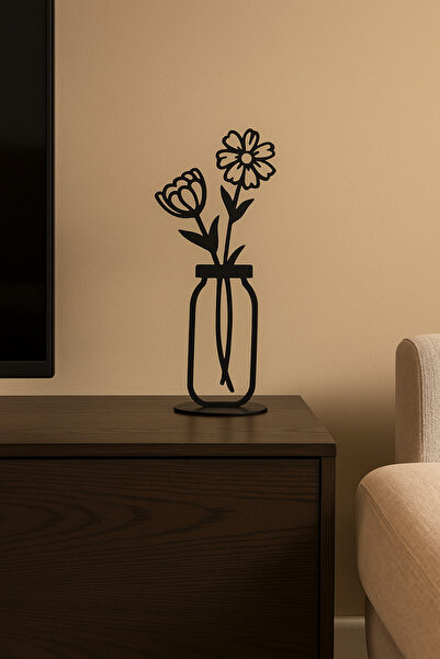 VENON Vazo Çiçek LALE Metal 13x30 Dekoratif Obje – Siyah Masa Üstü Süs Dekora...