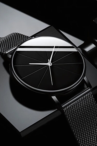 thekam Unisex Black Plain Wristwatch - Metal Cord Modern Wristwatch for Men and Women