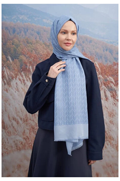 ARMANDA شال COTTON MONOGRAM A PATTERN - أزرق جينز