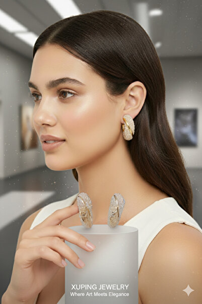 stainles steel Xuping Altın Kaplama Zirkon/Kristal Taşlı Kalın Halka Küpe