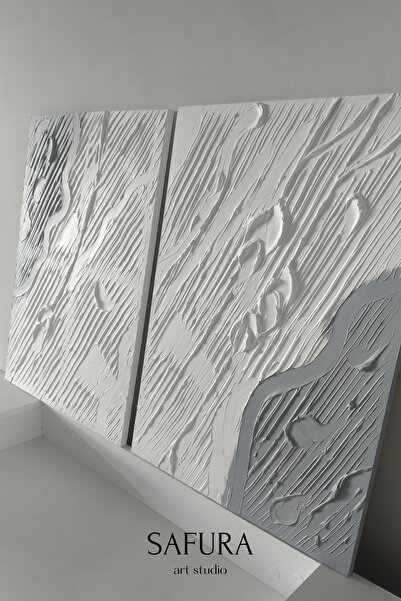 Safura Art Studio Dokulu Tablo – El Yapımı 3 Boyutlu Minimalist Tuval, Dekoratif İskandinav Tablo (Gölge - İkili)