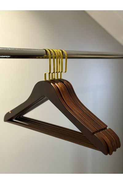 arbore home 12'li Premium Parlak Altın Lama Kancalı Ceviz Rengi Askı