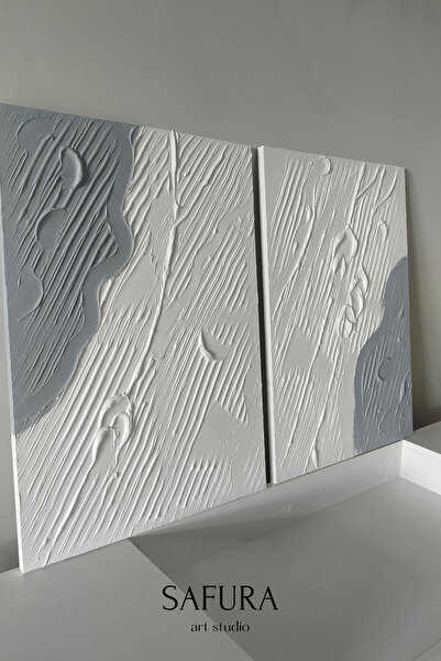 Safura Art Studio Dokulu Tablo – El Yapımı 3 Boyutlu Minimalist Tuval, Dekoratif İskandinav Tablo (Gölge - İkili)