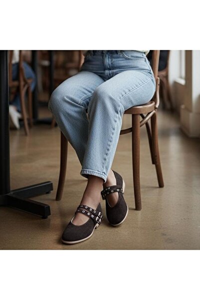NE&VE SHOES Kahve Süet Hakiki Deri Kadın Çift Kapsüllü Babet