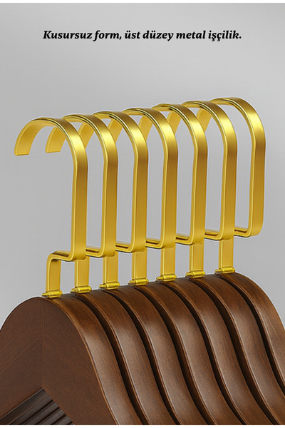 arbore home 12'li Premium Parlak Altın Lama Kancalı Ceviz Rengi Askı