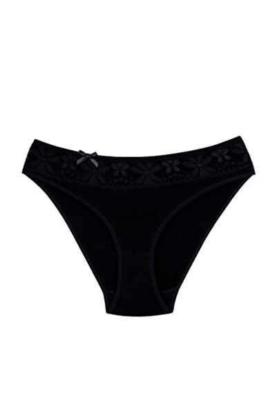 Ceylanoğlu Women's Lycra Waist Lace Bikini Panties C-131 (4 Pcs) - Black - 5