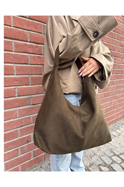 yako حقيبة كتف بوهو من جلد الغزال الكاكي - حجم كبير، للاستخدام اليومي والمكتبي (46×30×11 سم)