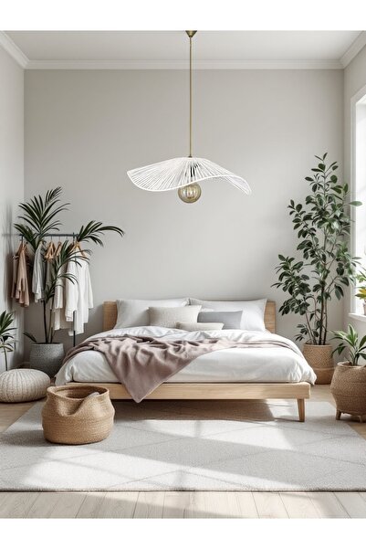 KorFam Aura Modeli - Hasır El Yapımı Bohem Asimetrik Şekilli Rustik Avize