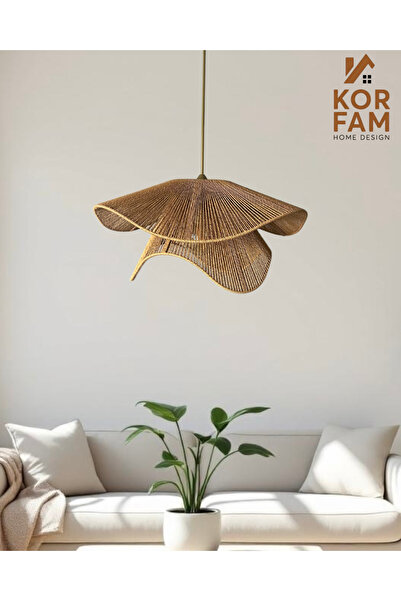 KorFam BREEZE MODELİ - HASIR EL YAPIMI BOHEM ASİMETRİK ŞEKİLLİ RUSTİK AVİZE Kahverengi