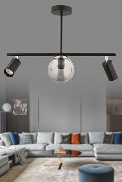 avimonaydınlatma SPOTY 3'LÜ CAMLI SPOTLU SİYAH - KROM PLAFONYER AVİZE