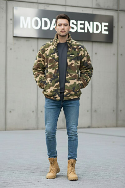 modasende Чоловічий оверсайз-куртка з товстою флісовою підкладкою та застібкою-блискавкою — камуфляж