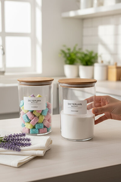 zezedesing Borcan de detergent de rufe din plastic dur cu capac de vid din lemn (pentru alb și colorat)