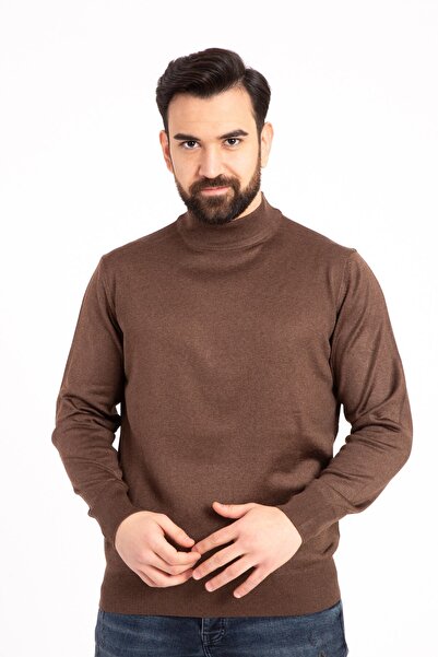 Mutlu City Мъжки пуловер от фина вълна с редовна кройка, половин цип и обло деколте 5140