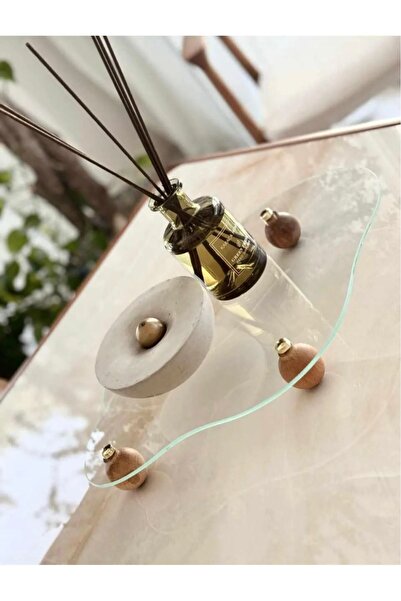 Kitchen Line EĞRİ CAM TEPSİ AHŞAP TOP AYAKLI DEKORATİF DÜZENLEYİCİ STANT MAKYAJ /TAKI /MUTFAK