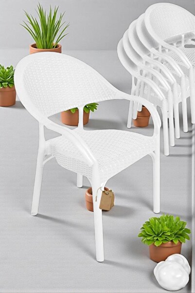 nar sokağı 6 Adet Bambu Rattan Kollu Sandalye Koltuk 6'lı Set