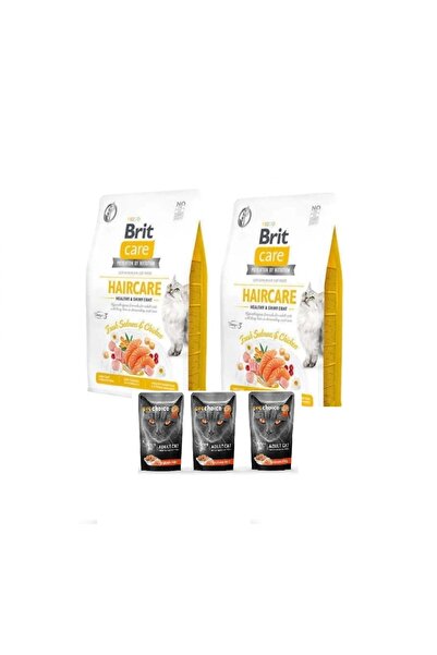 Brit Care Haircare Deri Ve Tüy Sağlığı Için Tahılsız Yetişkin Kedi Maması2kgx2=4kg+Somonlu YaşMamaX3