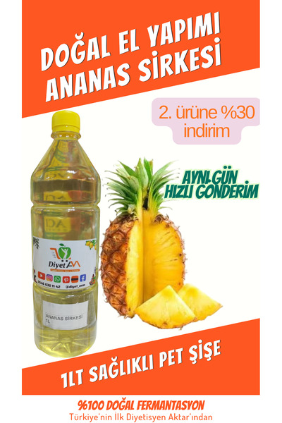 Diyet AVM 1LT (1000 ml) DOĞAL VE ORGANİK FERMANTASYON ANANAS SİRKESİ