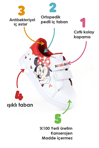 Süperland Ilk Adım Ayakkabısı Kız Bebek Ilk Adım Ayakkabısı Ortopedik Ilk Adım Ayakkabısı Işıklı Mickey Mouse