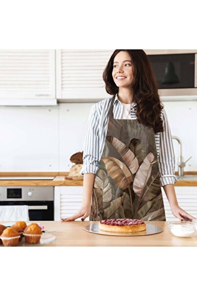 Generic Brand مريلة مطبخ بتصميم أوراق استوائية (قماش كتان، شهادة دولية للغسيل وعدم التلاشي)