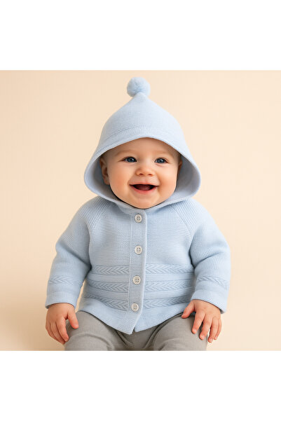 MYZİ STORE Knitwear Hooded Double Layer Girl - Baby Boy Cardigan 12352