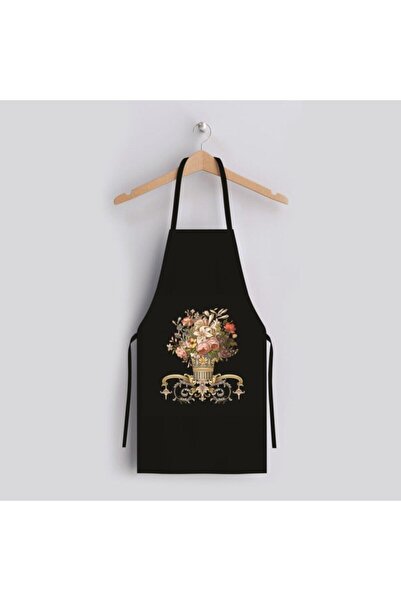 Adawall مريلة مطبخ سوداء بتصميم زهور (قماش كتان، شهادة دولية للغسيل وعدم التلاشي)
