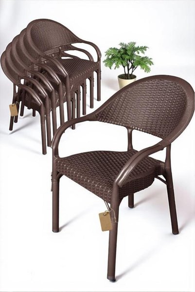 nar sokağı 6 Adet Bambu Rattan Kollu Sandalye Koltuk 6'lı Set