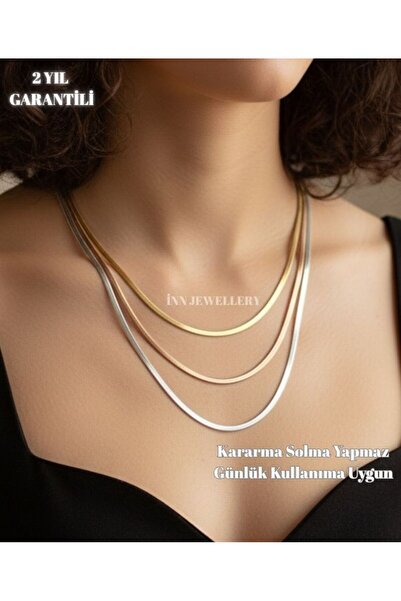 İNN JEWELLERY قلادة فولاذية مضادة للحساسية غير مشوهة - 3 ألوان مسطحة، مجسمة، ...