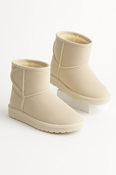 Zilvana Kız Çocuk Bej Normal Boy Bantlı Kürklü Kışlık Bot