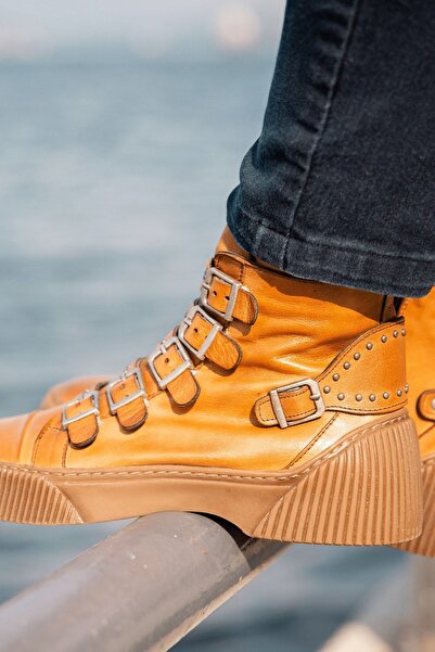 İNZE AYAKKABI Tan Genuine Leather Boots - Model Name Hepburn