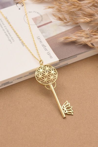 AcestesDesign Lotus Ve Yaşam Çiçeği 925 Ayar Gümüş Tasarım Altın Kaplama Anah...