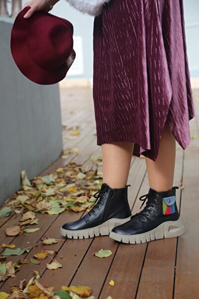 İNZE AYAKKABI Black Genuine Leather Boots - Model Name: Venice