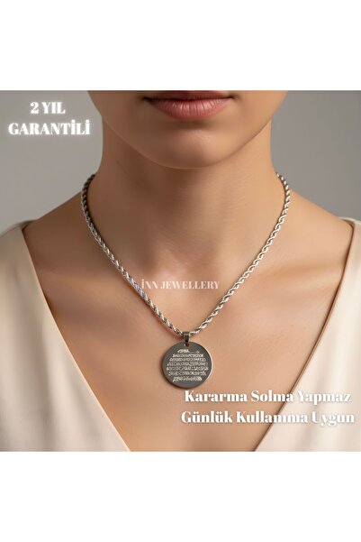 İNN JEWELLERY Çelik Kolye Kararmaz Ayetel Kürsi Figürlü (2 YIL İTHALATÇI GARA...