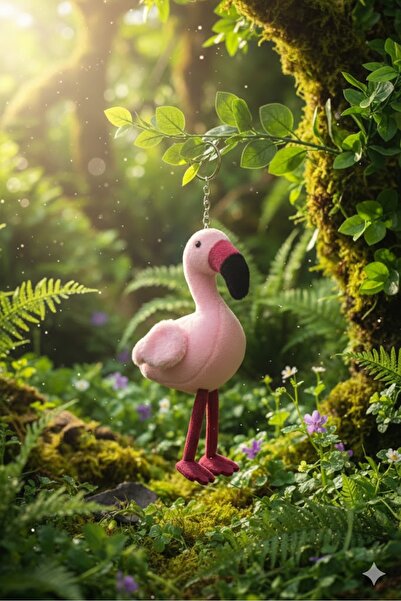 Pufline سلسلة مفاتيح على شكل طائر الفلامنغو، لعبة قطيفة