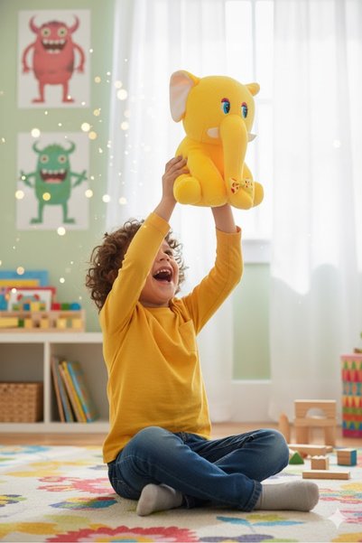 Pufline Cute Elephant, Plush Elephant Toy with Bow