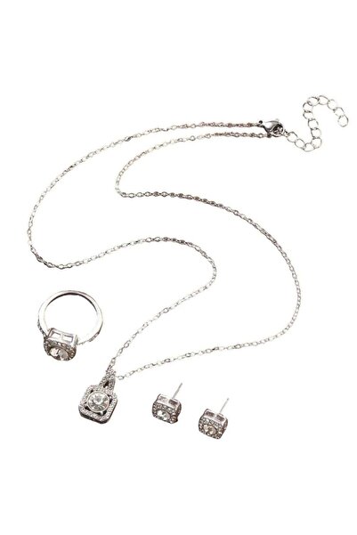 huitich طقم مجوهرات متألق مكون من أقراط مرصعة وخاتم وقلادة