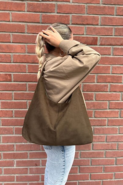 yako حقيبة كتف بوهو من جلد الغزال الكاكي - حجم كبير، للاستخدام اليومي والمكتبي (46×30×11 سم)