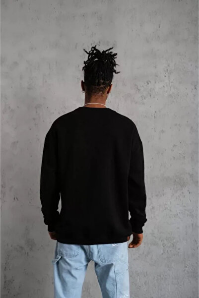 ARONA Mdb Men's Plain Crew Neck Sweatshirt Black