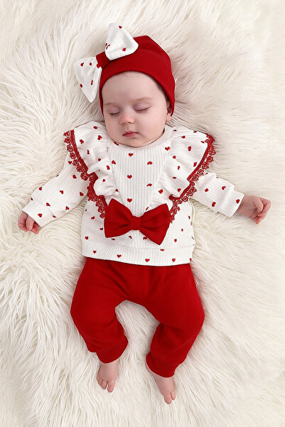 Pivami Baby Girl Top and Bottom Set 3-Piece Heart Lace Bandana