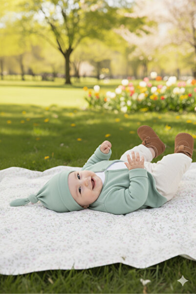 Babygiz Newborn Baby Girl Boy 100% Cotton Combed Extra Soft Lightweight Anti-Sweat Beanie Green