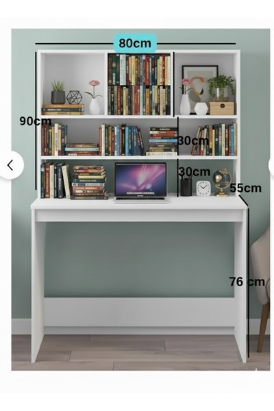 MukoToys Modern Tasarımlı Raflı MDF Çalışma Masası - 80x174x55 cm