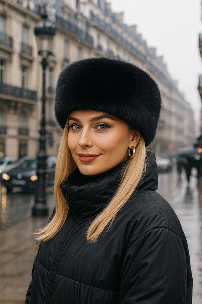 FELLMENS Γυναικείο καπέλο από μαύρο ρωσικό στυλ από ψεύτικη γούνα βελούδινο κ...