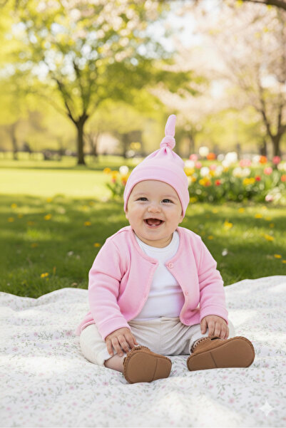 Babygiz Yenidoğan Kız Erkek Bebek %100 Pamuklu Penye Extra Yumuşak Hafif Terletmez Bere Pembe