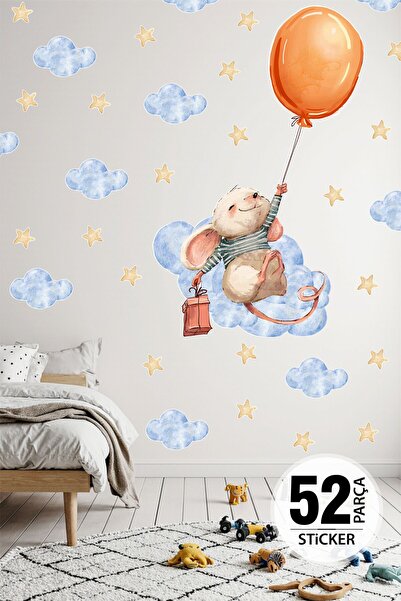 TUGİBU Sevimli Fare Sticker Seti, Balon ve Fare Sticker, Çocuk Odası Duvar St...